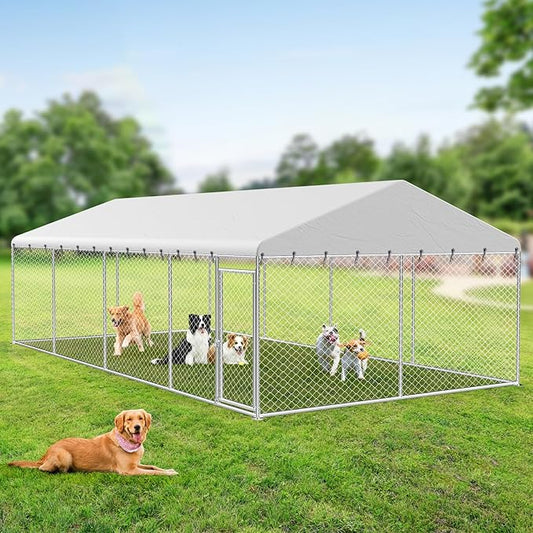 Rovibek 10X20FT Large Outside Dog Kennel, Heavy Duty Outside Dog Kennels Outdoor for Large Dogs with Secure Lock, Outdoor Dogs Enclosure for Yard with Thickened Roof