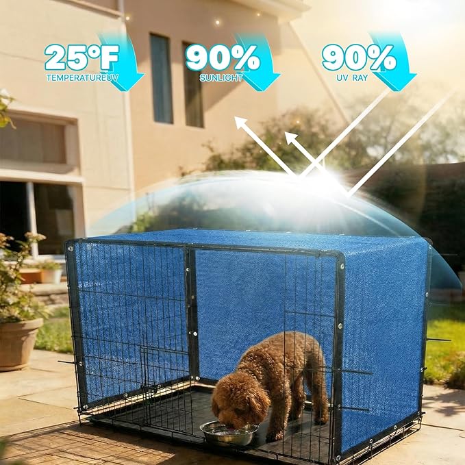 Royal Shade 9' x 9' Blue Custom Size 90% Shade Cloth Dog Kennel Shade Mesh Tarp Sunblock with Grommets for Dog Kennel Cover, Fence Privacy Screen, Greenhouse, Chicken Coop & Pet Playpen.