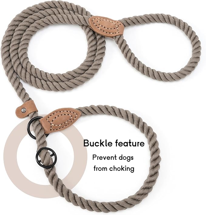 Mile High Life Slip Leads for Dogs | Heavy Duty Dog Training Leash | 5 Feet No Pull Slip Leashes w Leather Tip | Braided Rope Lead for Dogs Outside