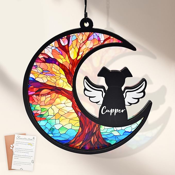 DIY Dog Memorial Gifts for Loss of Dog, 2-Layer Dog Angel Memorial Suncatcher with Sympathy Card, Pet Memorial Gifts for Dogs, Loss of Dog Sympathy Gift (Life Tree)