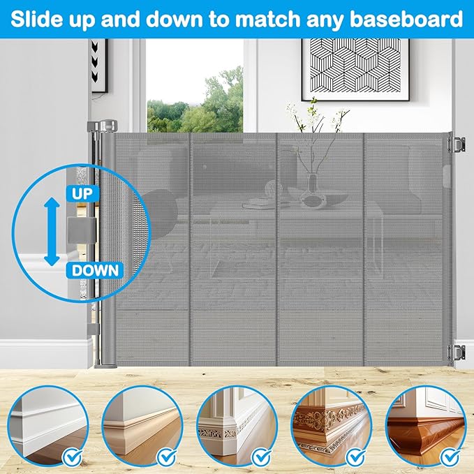Reinforced 42" Tall X 80" Wide Retractable Baby Gate Extra Tall Cat Gate for Stairs No Sag Retractable Baby Gates for Doorways No Wrinkle Mesh Gates for Kids or Pets with Reinforced Strips, Gray