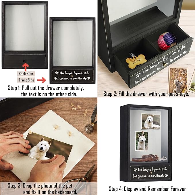 TJ.MOREE Dog Memorial Gifts - No Longer by Our Side But Forever in Our Hearts Remembrance Picture Frame Pet Memorial Shadow Box - Pet Sympathy Gifts for Loss of Dog