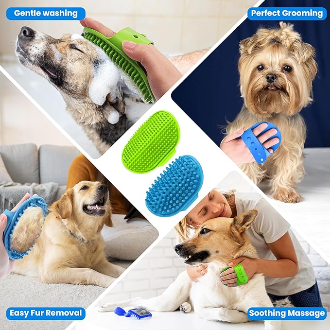8PCS Pet Grooming & Shower Kit for Dogs & Cats| Dog Shampoo Brush with Silicone Dog Washing Gloves,Dog Bath Brush for Deshedding,Puppy & Dog Bathing Supplies(Short & Long Hair)
