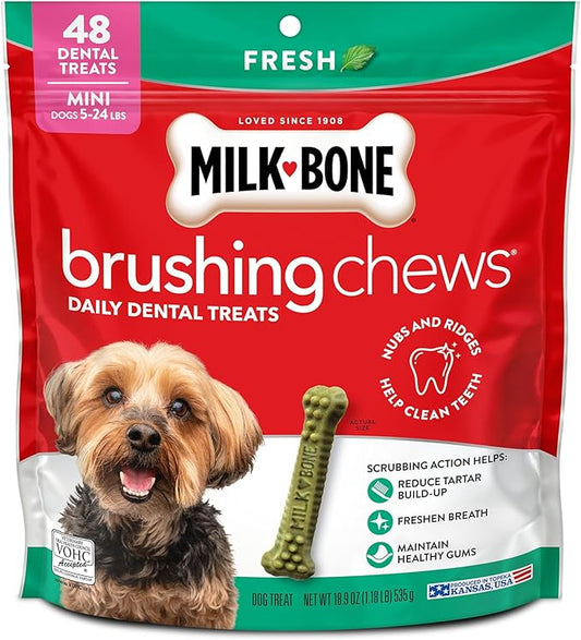 Milk-Bone Brushing Chews Fresh Mint Flavor Daily Dental Dog Treats, Mini, 18.9 Oz. Bag