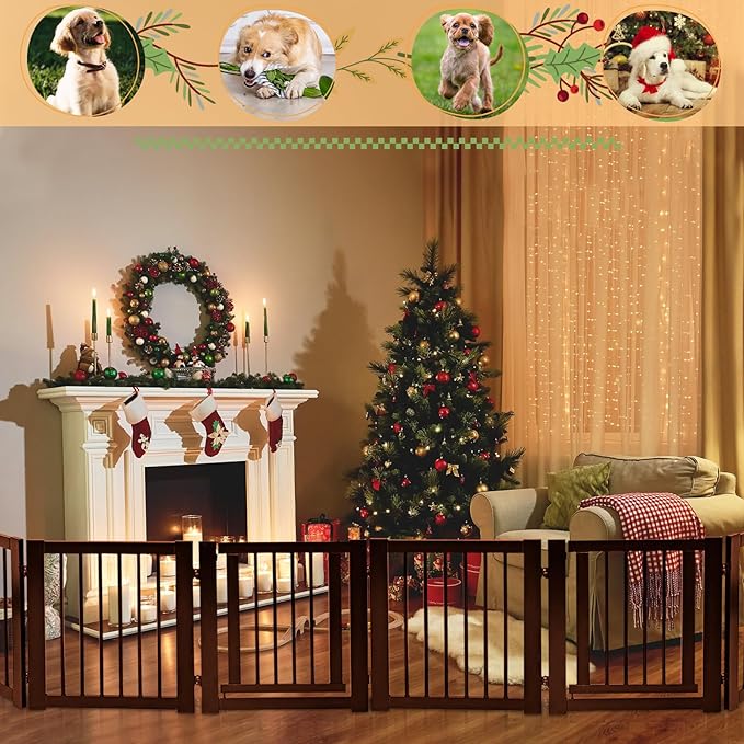Dog Playpen, Extra Wide Dog Gate Indoor with Gate Latch, Folding Stair Gates Pet Fence Enclosure Cat Puppy Exercise Playpen Indoor Pet Crate Cage Barrier Kennels for Small/Medium Dogs