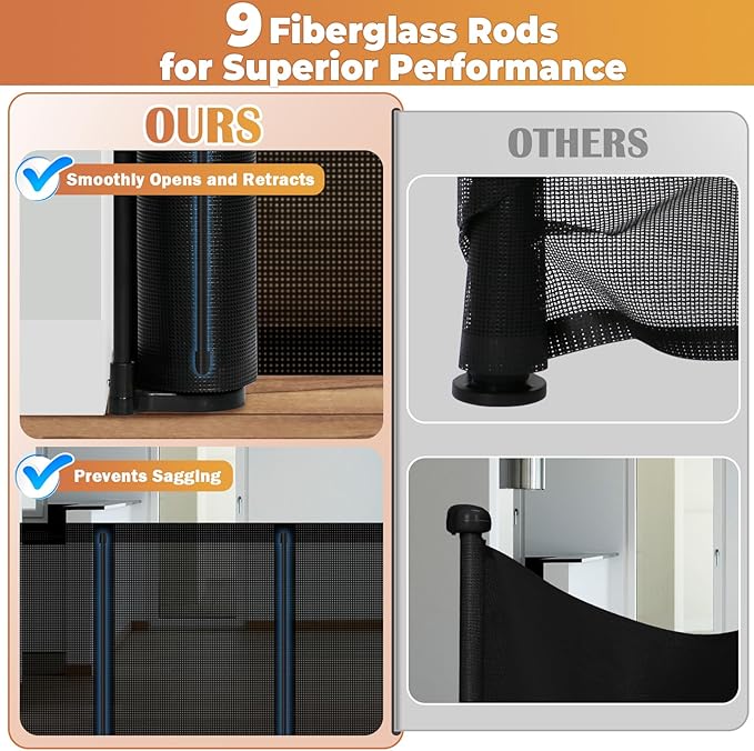 236" Retractable Baby Gates Dog Gate Extra Wide, 42" Tall Child Pet Safety Gate with Reinforced Strips for Stairs, Long Mesh Garage Gates Fence for Outdoor Indoor Large Openings Driveway Decks Patio