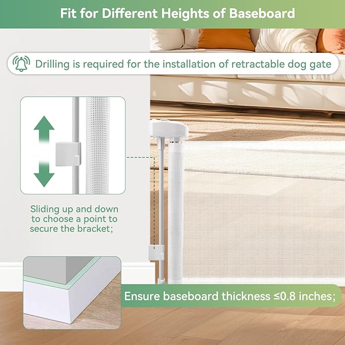 Pet Gates 14" H Short Dog Puppy Gate, Retractable Dog Gates Extends to 59 Inches for Stairs & Doorways Hallways (Drilling Required)