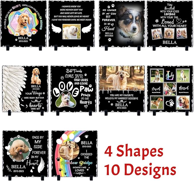 Pet Memorial Stones for Dogs Personalized Photo Rock Slate Square Shape Customized Memorial Stone Gifts for Loss Dog Cat