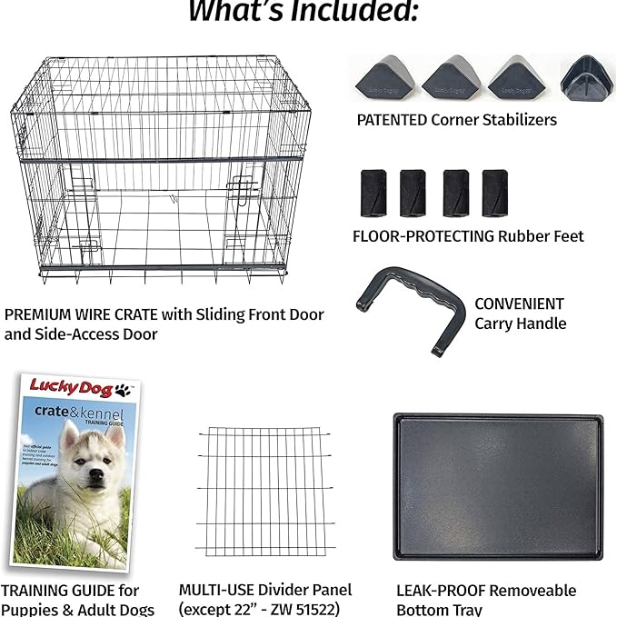 Lucky Dog Dwell Series 36 Inch Medium/Large Lightweight Kennel Secure Fenced Pet Dog Crate w/Divider Panels, Sliding Doors, and Removable Tray, Black