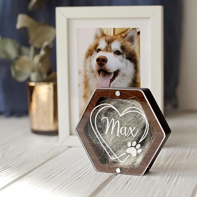 Personalized Pet Hair Keepsake Box for Dog and Cat Fur - Engraved Wood Memorial Box - Unique Customized Gift for Loss of Furry Friend Wooden (Dark Diamand Clear Lid)