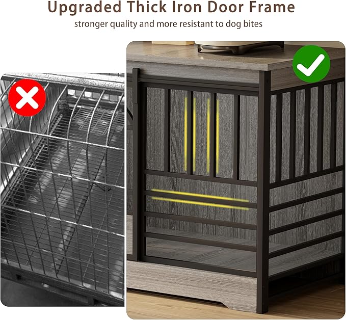 COZPAW 78 Inch Double Dog Crate Furniture, Extra Large Dog Kennel Indoor for 2 Dogs, Heavy Duty Dog Cage with Divider, Wooden Dog House Decorative Table TV Stand for XLarge Dogs (Grey)