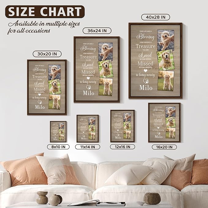 Custom Dog Memorial Gifts, Dog Memorial Canvas Framed with Photo, Personalized Paw Prints with Name and Text, Dog Loss Sympathy Ornament Gift for Dog Cat Lover Owners