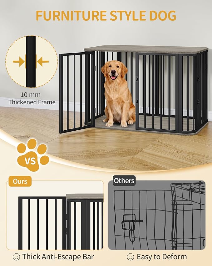 39.4'' Dog Crate Furniture, L Indoor Dog Kennel Dogs Cage, Modern Decorative Pet House for Small/Medium/Large Dogs, Anti-Chew & Anti-Escape, Kennel End Side Table, Greige Black DFC88705B