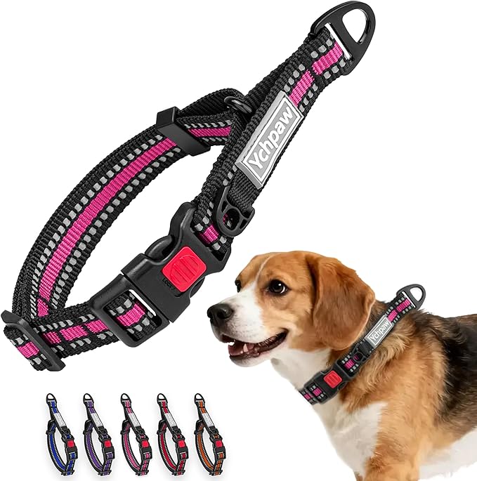 Martingale Collar for Dogs Reflective Collar with Quick Release Buckle, Adjustable Nylon Collars for No Slip Dog Collar, Hot Pink, S