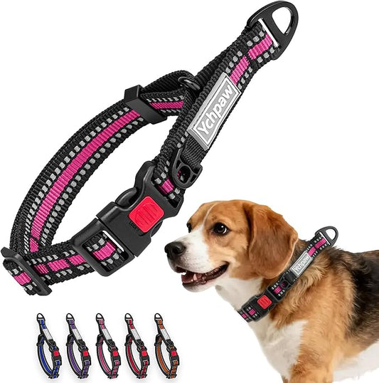 Martingale Collar for Dogs Reflective Collar with Quick Release Buckle, Adjustable Nylon Collars for No Slip Dog Collar, Hot Pink, S