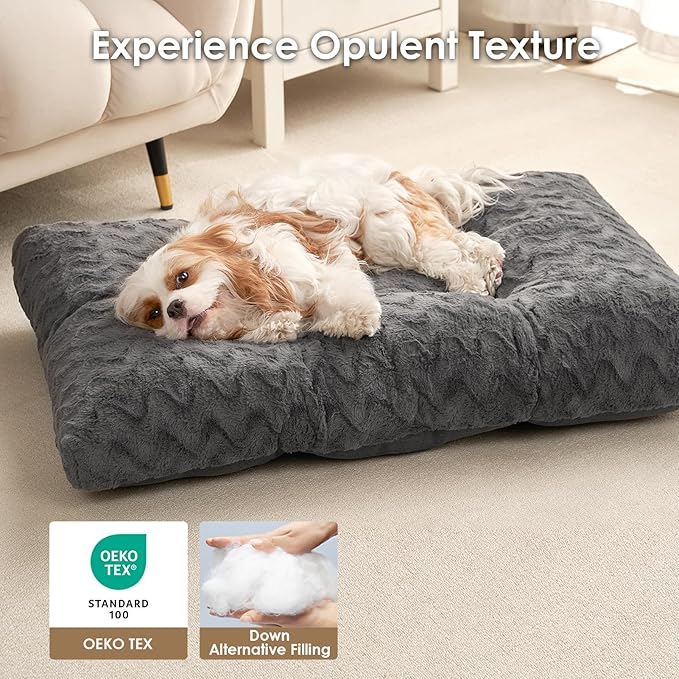EHEYCIGA Washable Small Dog Bed for Crate 23x18 Inch, Reversible Kennel Pad for Puppy Weight Up to 25 lbs, Plush and Comfy Pet Sleeping Mat, Charcoal