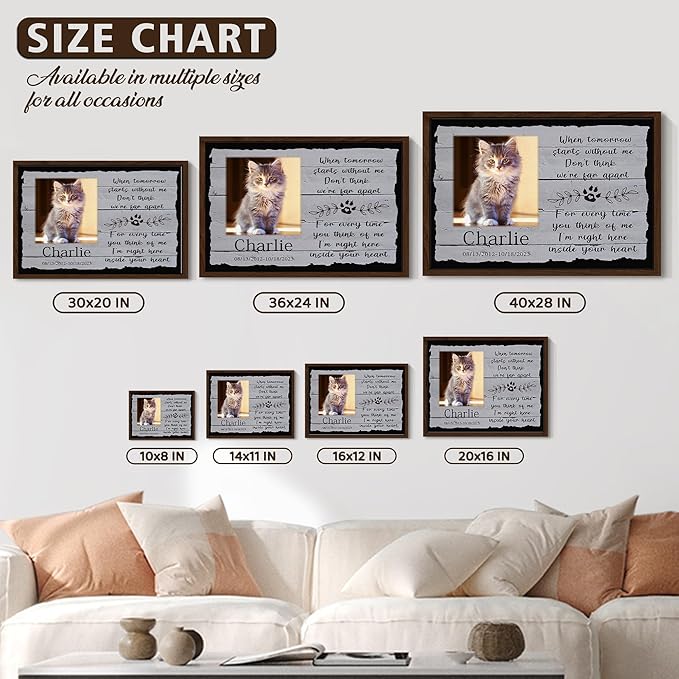 Custom Pet Sympathy Gift for Dog Cat Lovers, Dog Memorial Gifts for Loss of Dog Cat, Personalized Pet Memorial Canvas with Photo, Customized Wall Art Home Decor with Name and Text