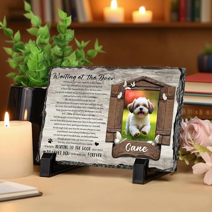 Ship Next Day, Customized Pet Memorial Stones for Dogs Cats Memorial Gifts for Loss of Dog Death Sympathy Gift with Photo Picture Name Date Personalized Pet Frame