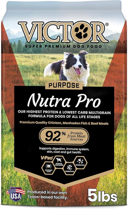 VICTOR Super Premium Dog Food – Purpose Nutra Pro – Gluten-Free, High Protein Low Carb Dry Kibble for Active Dogs of All Ages – Ideal for Sporting, Pregnant or Nursing Dogs & Puppies, 5lbs