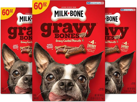 Milk-Bone Gravy Bones Dog Treats with Savory Meat Flavors, 60 Ounce (Pack of 3)