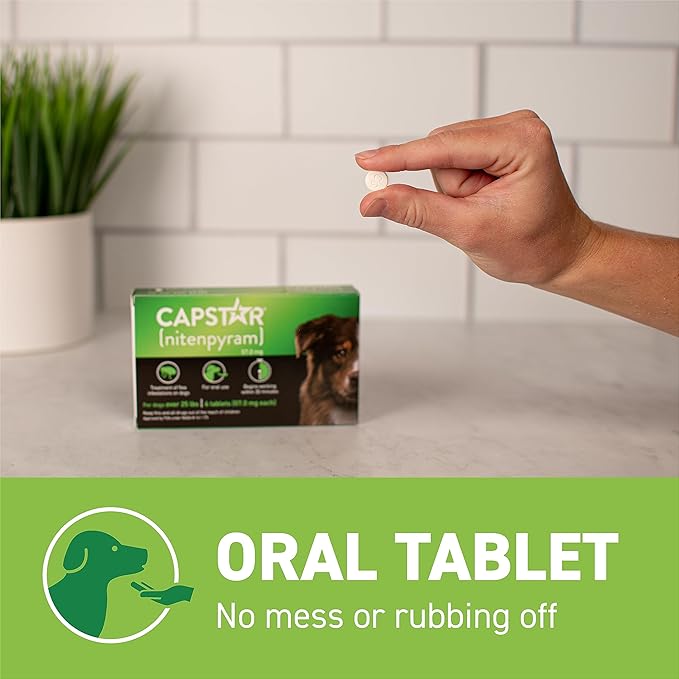 Capstar for Dogs (nitenpyram), Fast-Acting Oral Flea Treatment for Dogs Over 25+ lbs, Vet-Recommended Flea Medication Tablets Start Killing in 30 Minutes, 6 Doses