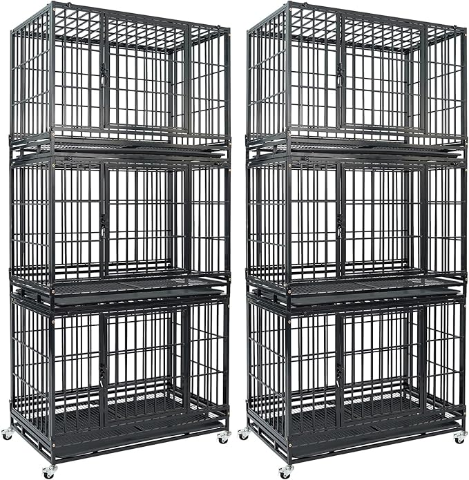 6-Pack 36 inch Stackable Heavy Duty Dog Crate, Metal Escape Proof Dogs Cage Kennel with Lockable Wheels, Removable Tray & Metal Grid, Top Access for High Anxiety Dogs Medium/Small Dogs