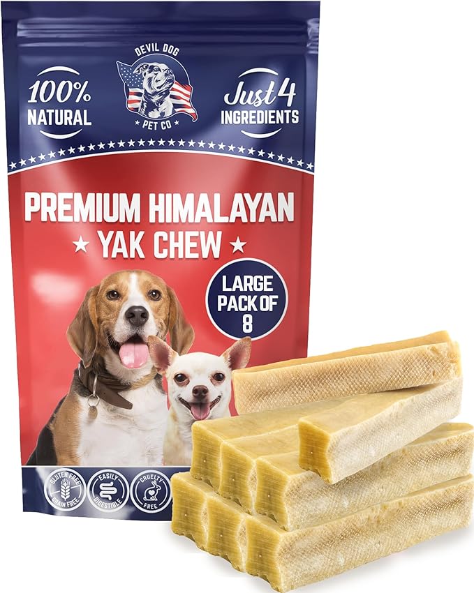 Devil Dog Pet Co - Yak Cheese Dog Chews Large 8 Pack for Aggressive Chewers - Odor-Free Long Lasting Himalayan Treats, Medium & Large Breeds 25-55 lbs, 4-Ingredient Dental Enrichment & Anxiety Relief