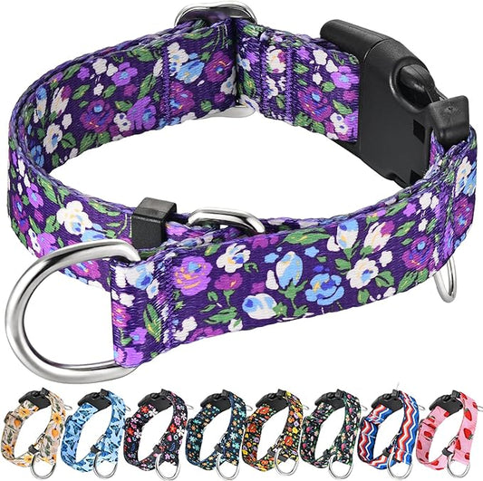 Martingale Collar for Dogs with Buckle Floral No Pull Training Dog Collars (Purple Floral, XLarge)