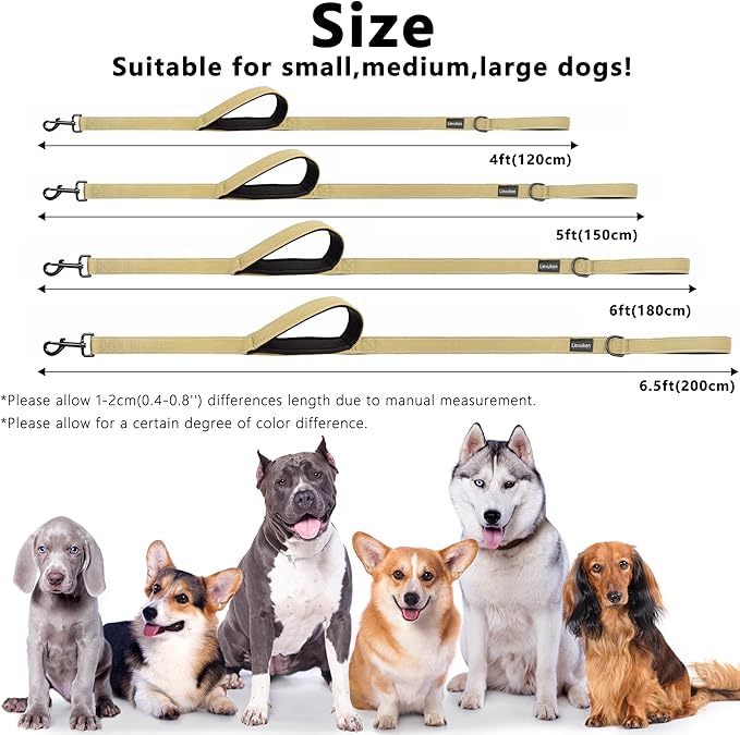 Dog Leash 6.5ft Long, Double Handle Dog Leash for Safety Control Training, Heavy Duty Dog Leads with Traffic Padded Handles, Reflective Leashes for Small Medium Large Dogs(6.5ft, Brown)