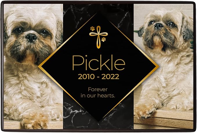 Custom Pet Keepsake Urns for Dogs, Wooden Box for Pet Ashes with Photo for Your Beloved Pets, Pet Cremation Urns as Sympathy Gifts for Pet Lovers - Small, 6" x 4" x 2.75" (Pickle)