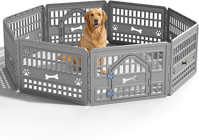 Dog PlayPen Indoor,8-Panel Puppy Playpen Outdoor Waterproof,Heavy Resin Dog Fence for Small Medium Dogs,Spacious Exercise Area,Easy to Clean,Foldable in Half(103.3 * 103.3 * 23.82in)