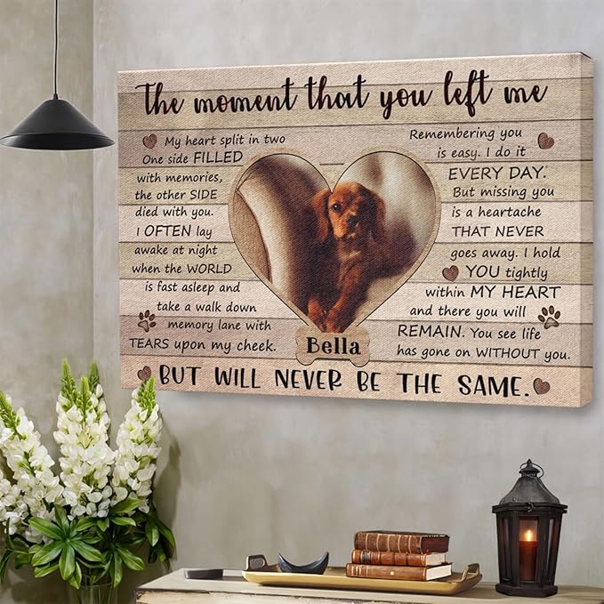 Dem Canvas Personalized Photo Canvas Prints, Dog Loss Gifts, The Moment That You Left Me, Pet Memorial Gifts For Dog Lover, Dog Death Sympathy Gifts, Cat Memorial Print Photos Pet Loss Gift (30x20)
