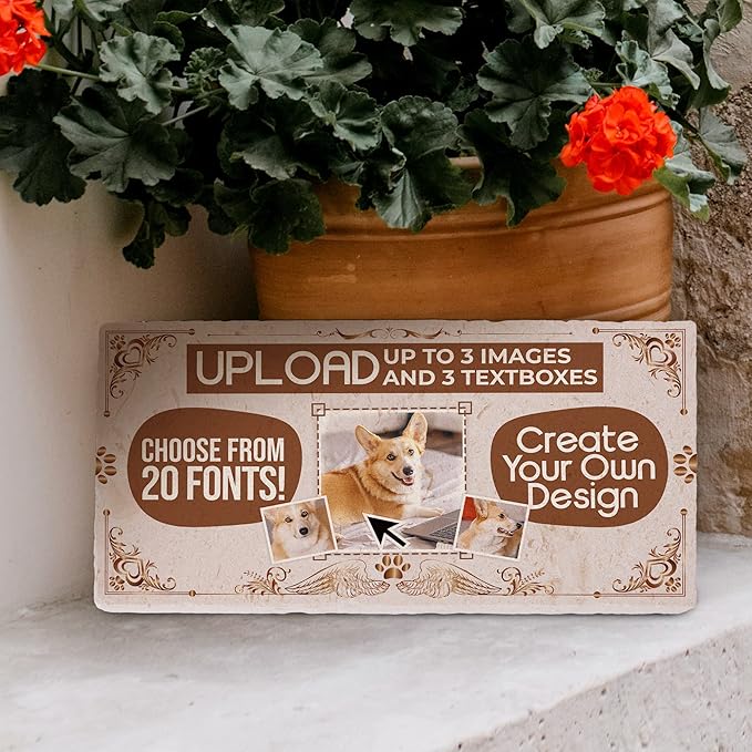 Personalized Pet Memorial Stones, 6x12 Create Your Own Pet Grave Markers as Keepsake or Pet Remembrance, Pet Loss Gifts for Bereaved Pet Owners, DIY Personalized Pet Memorial Limestone (Design 6)
