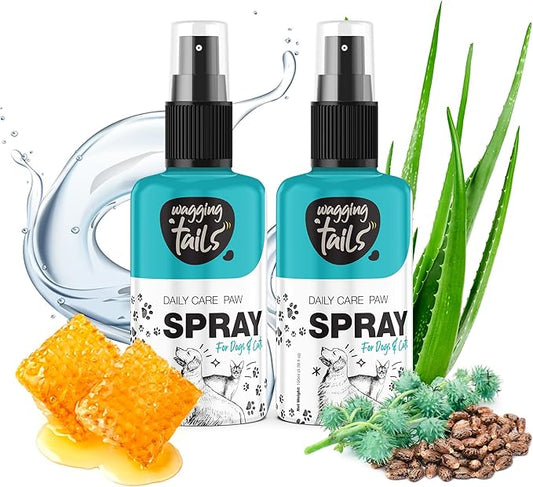 Wagging Tails 6-in-1 Paw Spray for Dogs and Cats, 3.38 fl oz Pack of 2 | All-Weather Pet Spray | Soothes Elbows & Paws, Heals Cracked Paws, Moisturizes Paw Pads | Controls Odor & Keeps Pets Clean