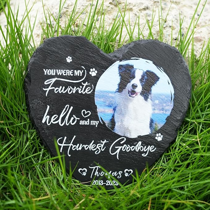 Dog Memorial Gifts for Loss of Dog, Personalized Dog Memorial Stone Plaque with Photo Name, Custom Dog Pet Grave Headstone, Loss of Dog Sympathy Gift for Dog Cat Lovers