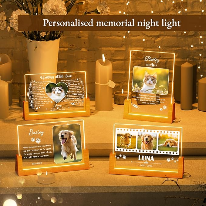 Bemaystar Personalized Pet Memorial Gifts - in Memory of Dog Night Lights, Custom Dog Memorial Gifts for Loss of Dog, Pet Loss Gifts, Memorial Plaques for Dogs, Pet Horizontal Memorial Gifts
