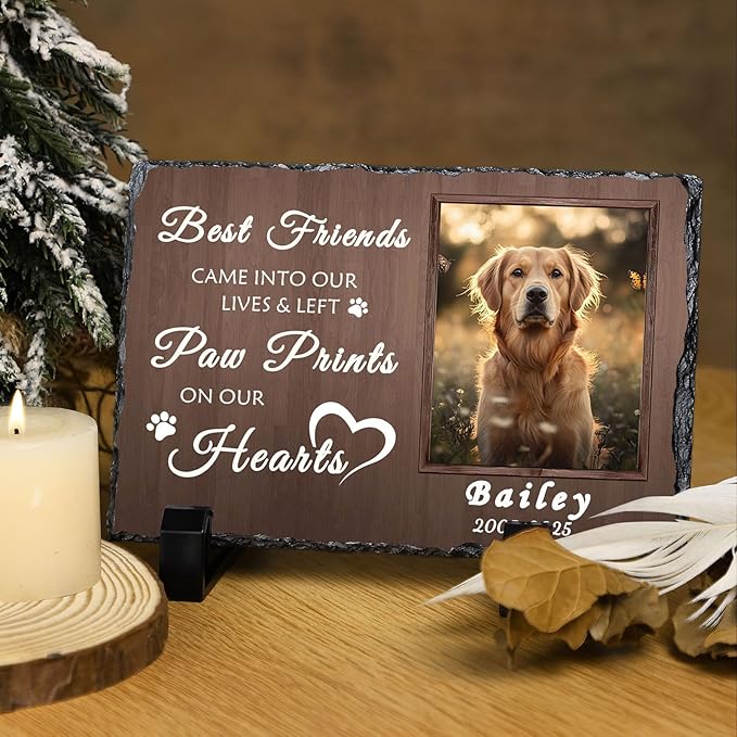 Ships Next Day Personalized Dog Memorial Gifts for Loss of Dog, Custom Pet Memorial Stone with Photo Name Date Bereavement Sympathy Gift for Dog Cat Lover