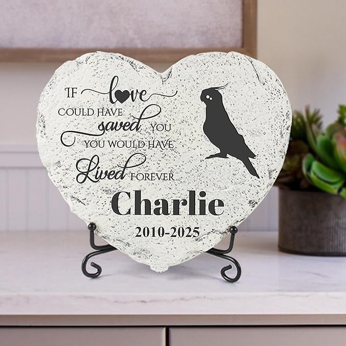 Personalized Pet Memorial Stone - Garden Memorial Stone Customized- Parrot Headstone - Parrot Tombstone - Cemetery Decorations - Memorial Plaque Outdoor
