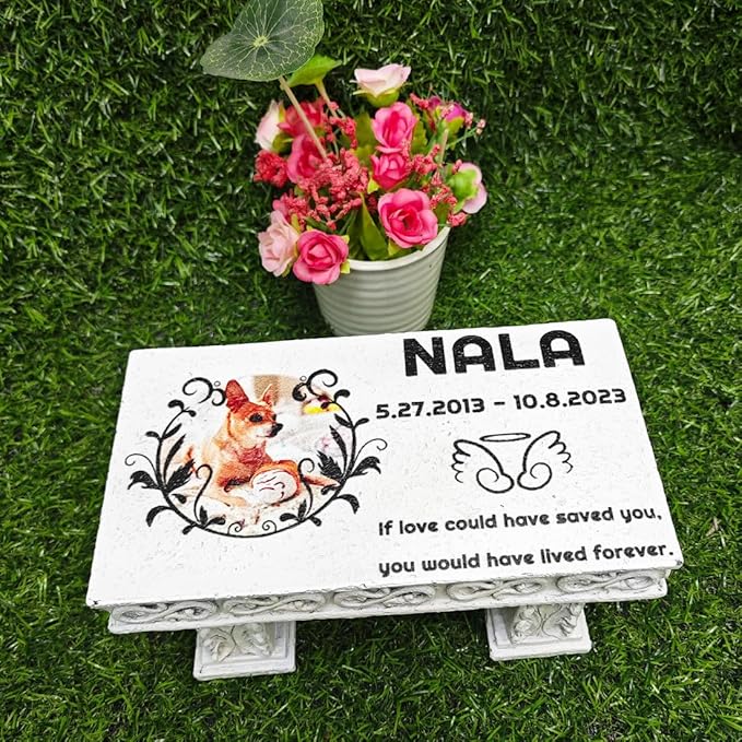Personalized Memorial Bench for Pet Human, Custom Pet Memorial Stone with Colorful Photo, Pet Grave Marker Dog Headstone Cat Tombstone, Loss of Pet Gifts, Memorial Garden Plaque