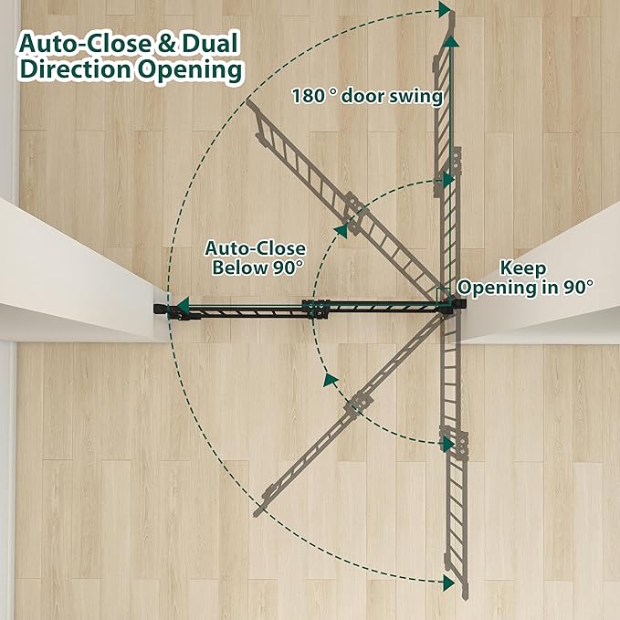 26.5-43" No Bottom Bar Baby Gate for Stairs and Doorways, 29" Tall Hardware-Mounted Baby Gate for Top and Bottom Stairs, Auto-Close Dog Gate Indoor with Extra Wide Walk Thru