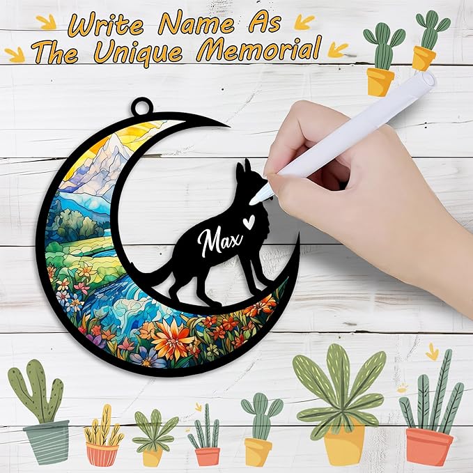 German Shepherd Suncatcher, Personalized Pet Loss Gift with Name & Date, Heart-Shaped Crystal Sun Catcher, Dog Remembrance Sympathy Rainbow Maker for Window & Garden