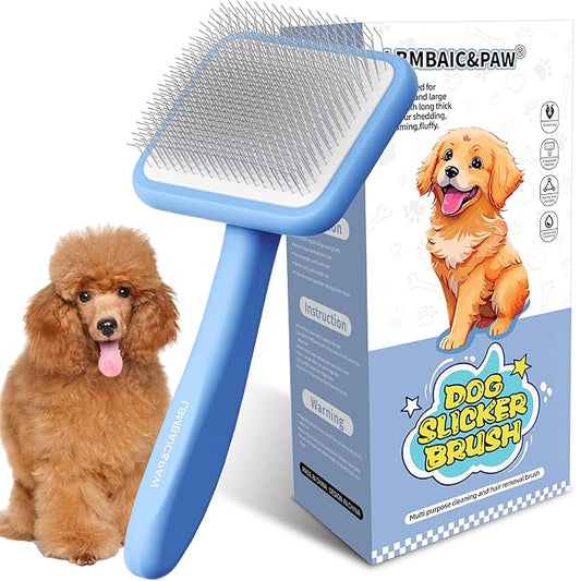 Dog Slicker Brushes for Poodles,Doodles,Goldendoodle,Bernedoodle.Slicker Brush for Thick Long Curly Fur Deshedding,Fluff,Grooming.Remove Loose Fur Quick Easy.Long Pin Slicker Brush.Wood body(Large)
