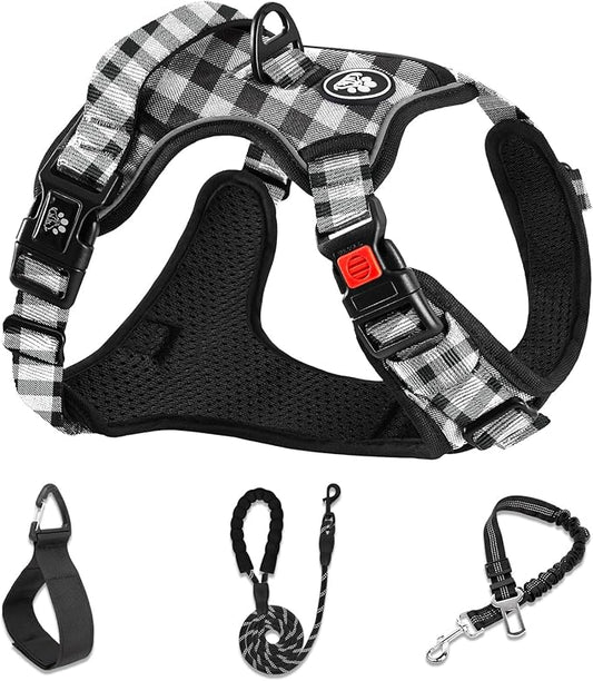 NESTROAD No Pull Dog Harness with Leash, Reflective No Choke Pet Vest Harness,Adjustable Soft Padded Dog Harness with Easy Control Handle for Large Dogs(Checkered Black,X-Large)