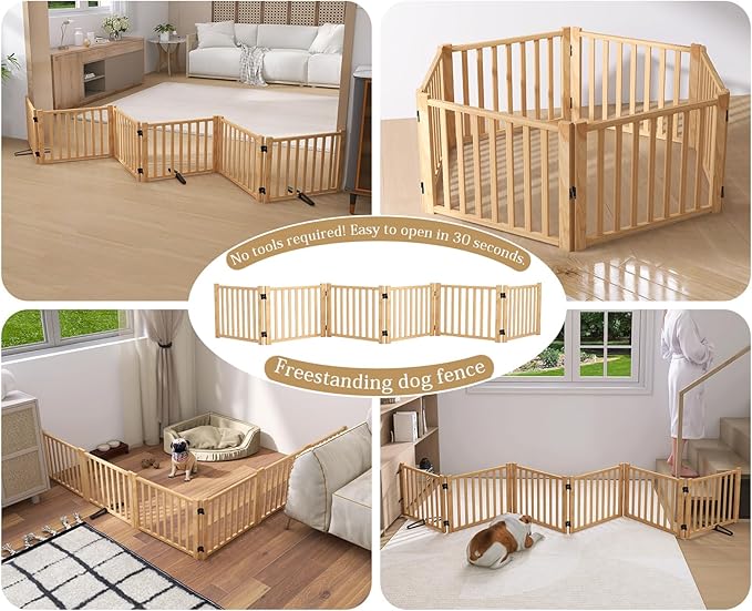 Solid Wood Freestanding Pet Gate,Nature Wood Dog Gates for Doorways The House,Pet Gate for Stairs,Freestanding Indoor Gate Safety Fence,16.9" Height-6 Panels