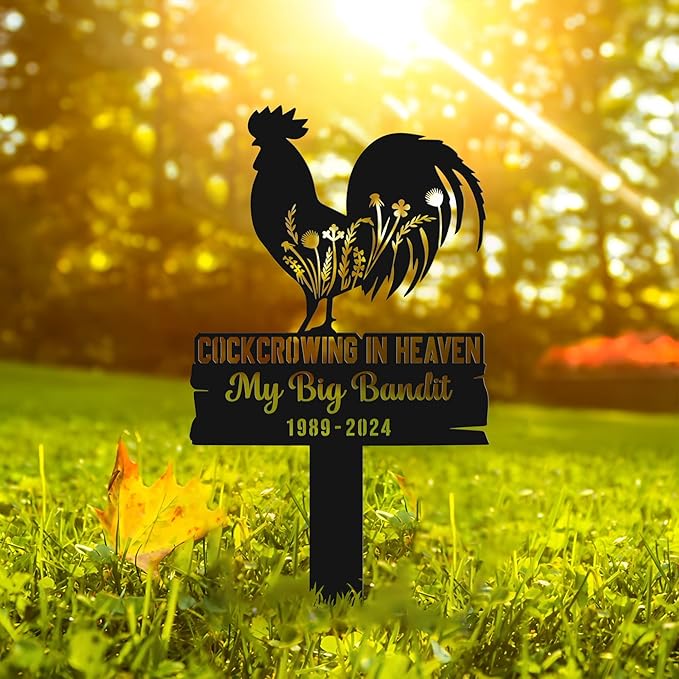 Personalized Chicken Memorial Stake, Rooster Loss Gifts, Pet Grave Marker, Sympathy and Remembrance Metal Stake, Durable Weatherproof Marker, Chicken Loss Memorial Gift