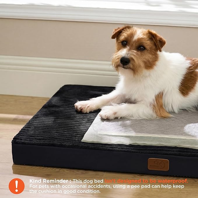 Bedsure ComfyFleece Dog Beds Large Sized Dog- Orthopedic Pet Beds for Crate with Removable Machine Cover, NOT Waterproof Egg Crate Foam Puppy Mat for Pets Up to 50 lbs, 35x22x2.8, NOT Chewproof