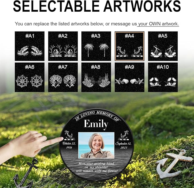 ADFSTONE Grave Markers for Cemetery for Humans- Flat Headstones for Graves, Granite Memorial Plaques Personalized, Head Stones Monuments for People, Picture Memory Plaques for Loved Ones Lost