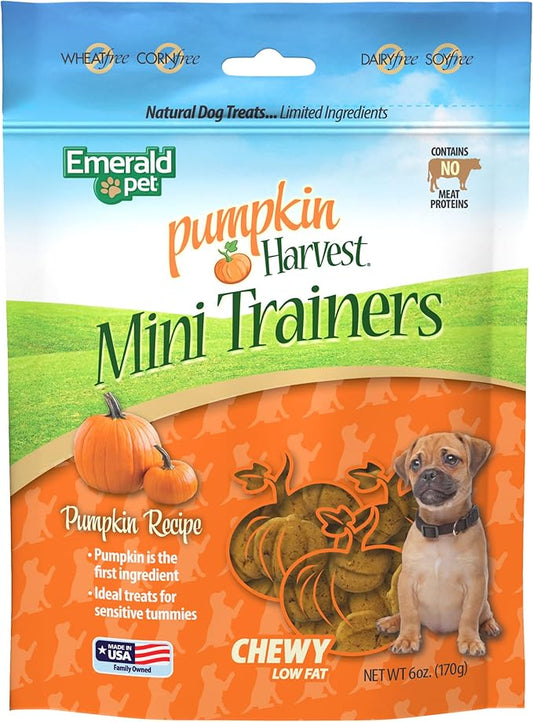 Emerald Pet Pumpkin Harvest Mini Trainers Chewy Dog Treats Made in The USA, Pumpkin 6oz (Pumpkin Mini)