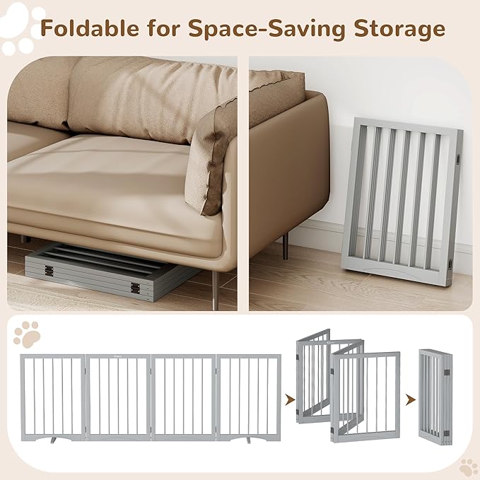 Free Standing Dog Gate Indoor, Foldable Dog Gate for Doorways Stairs Hallways,4-Panel Freestanding Pet Gate with Support Feet for Stability, Folding Puppy Gate Easy to Move, Doggy Gate 72"x24"