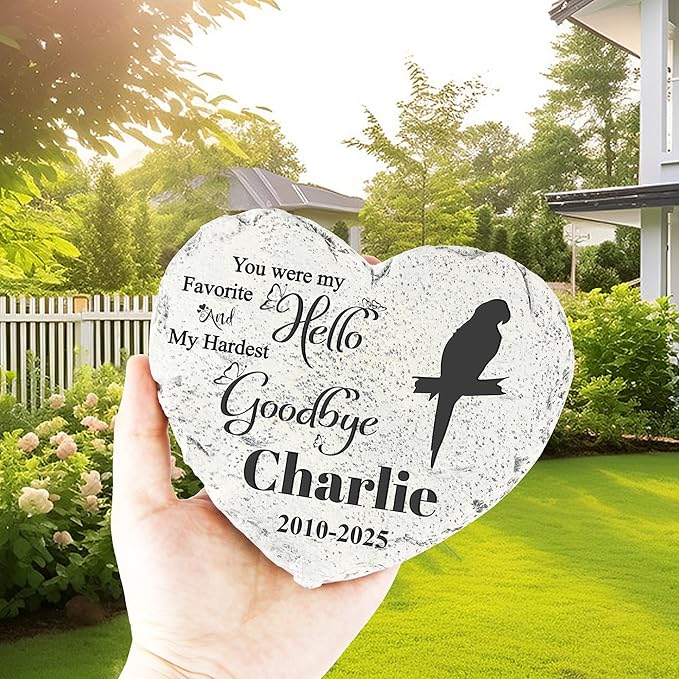 Personalized Pet Memorial Stone - Garden Memorial Stone Customized- Parrot Headstone - Parrot Tombstone - Cemetery Decorations - Memorial Plaque Outdoor